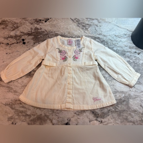 Vintage Guess Kids Pale Yellow Blouse with Pink Floral Embroidered Y2K kids - Picture 4 of 5